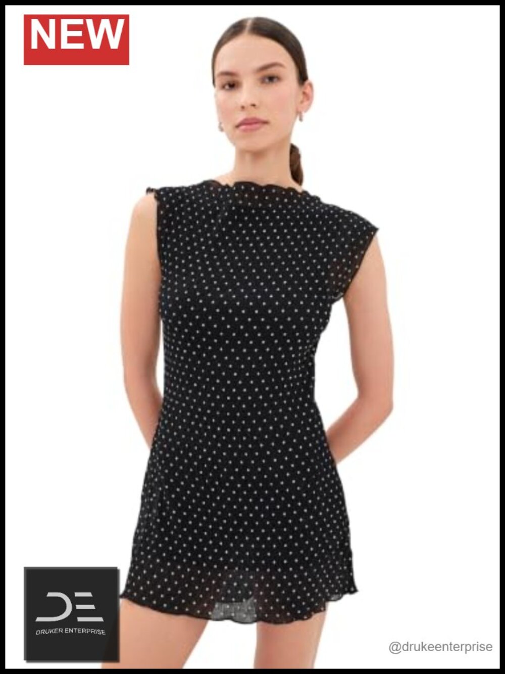 Lioness Mariner Mini Dress Polka Dot Lightweight Stretch Weave A-line